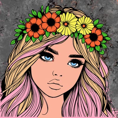 realistic girl with flowers crown