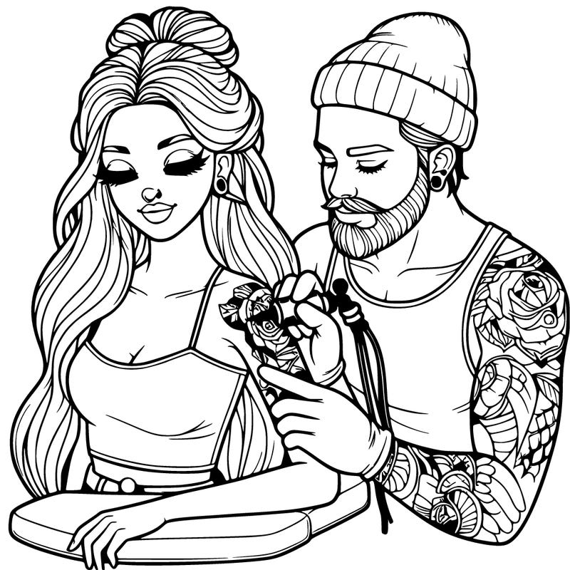 realistic man tattooing a girls arm