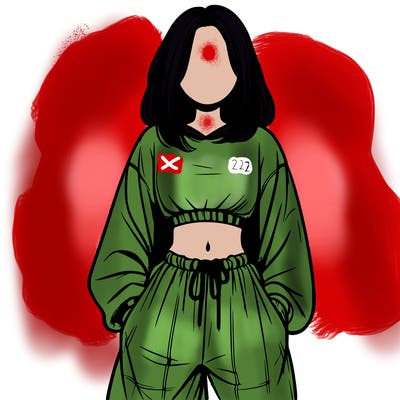 realistic girl faceless with baggy pants and a crop top