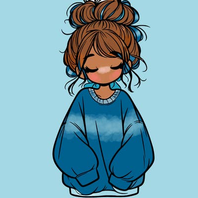 girl with baggy sweatshirt and messy bun