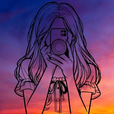 a realistic girl holding her phone taking pictures