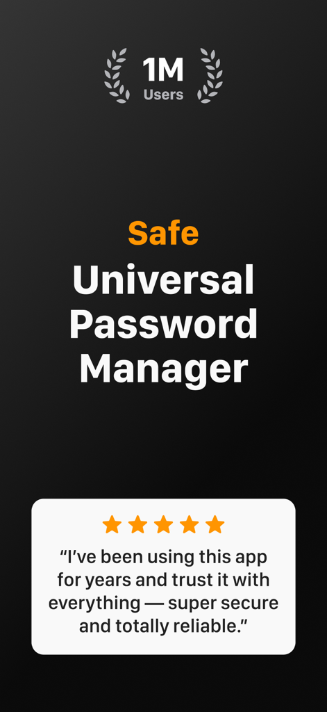 SafeInCloudアプリのスクリーンショット。100万人のユーザーと5つ星のユーザーレビューを表示。