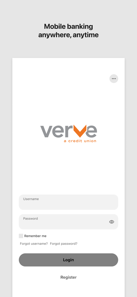 Verve Mobile - Login screen of the Verve Mobile banking app with username and password fields