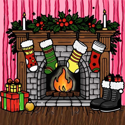 christmas fireplace with  stockings