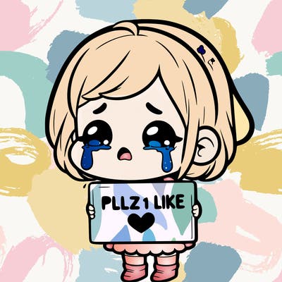 little girl crying holding a sing that says plz 1 like