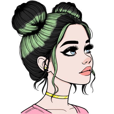 realistic girl with buns on the top of her head