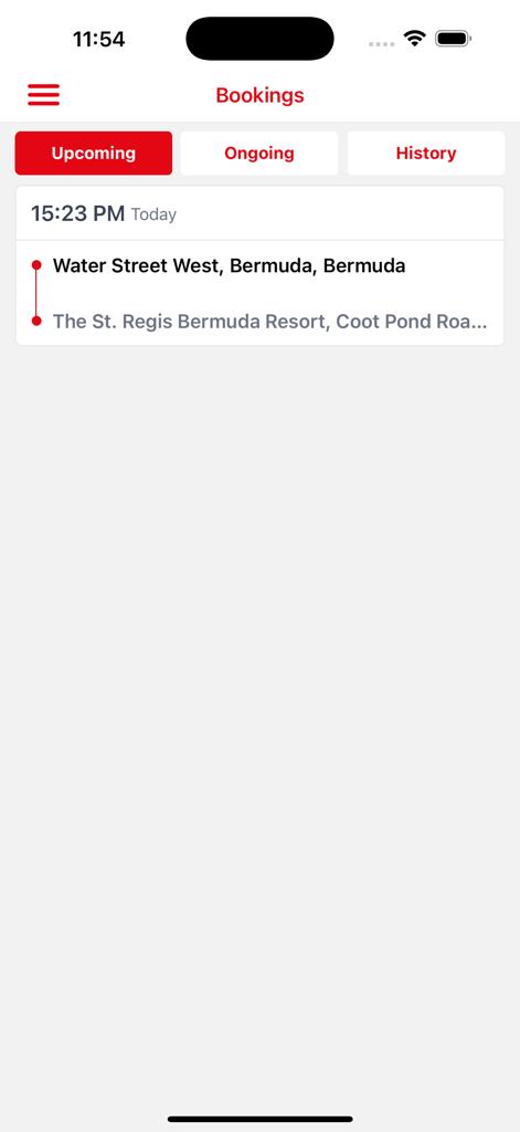 Ride.bm - Ride.bm app interface showing a scheduled upcoming taxi booking in Bermuda