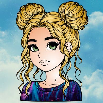 realistic girl with two buns in her hair