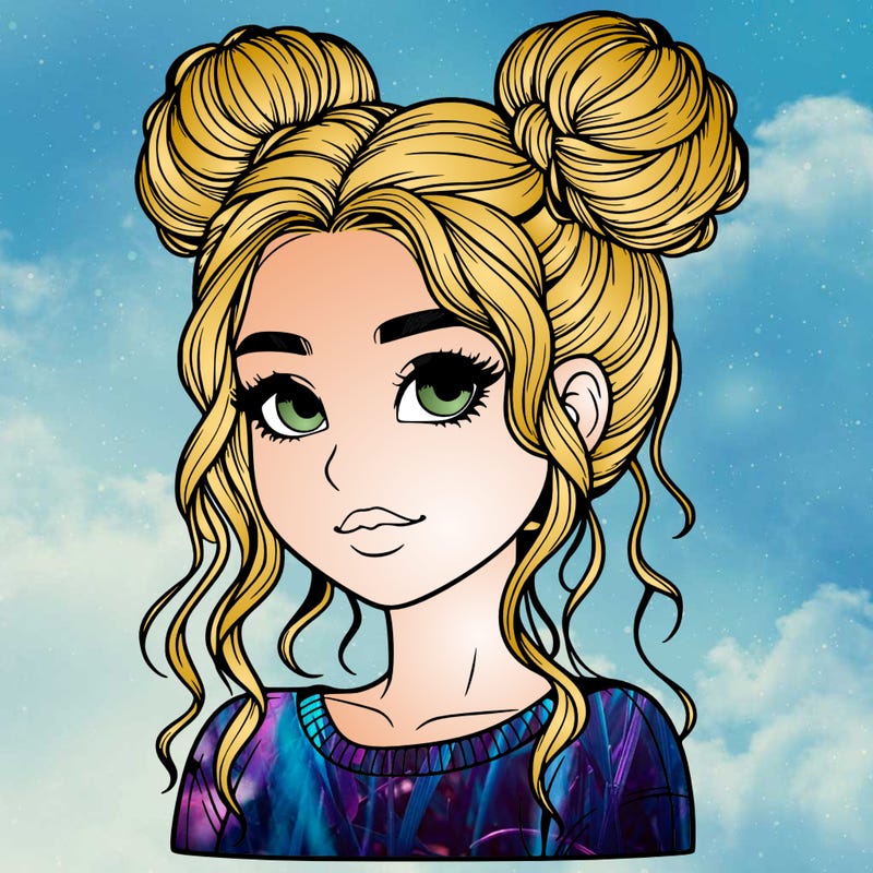 realistic girl with two buns in her hair