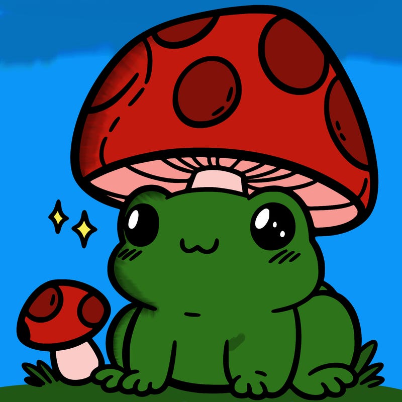 a cute frog with a mushroom hat