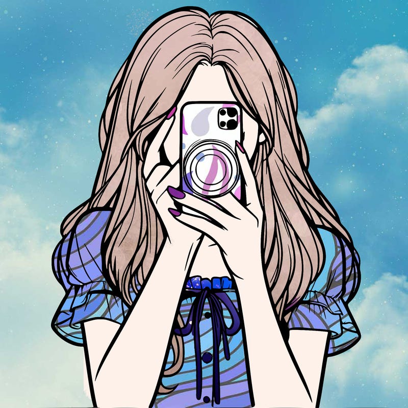 a realistic girl holding her phone taking pictures