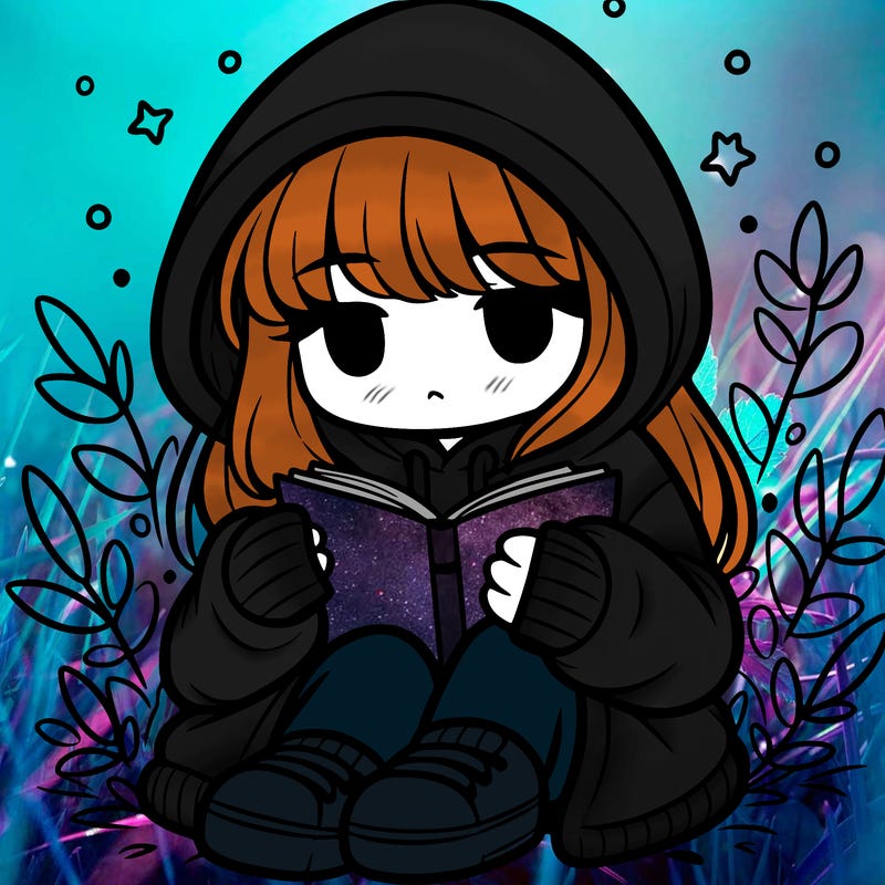 girl in oversized hoodie reading a book