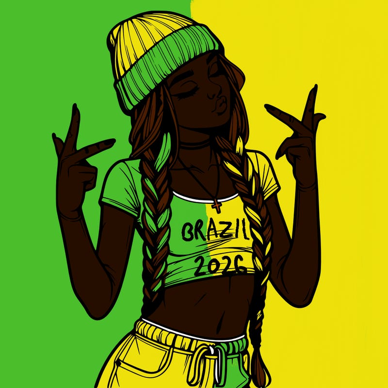 realistic teenage girl with braids and a beanie and crop top doing 🫶🏼