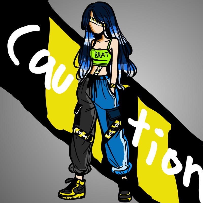 girl in baggy pants crop top and long hair