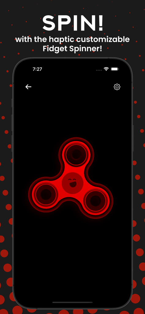 Tappy: Self Care Fidgeter - A red digital fidget spinner on a smartphone screen illustrating the app's haptic and sensory features for stress relief.