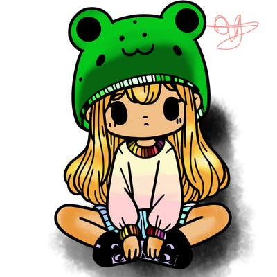 a girl wearing a frog hat and some frog socks
