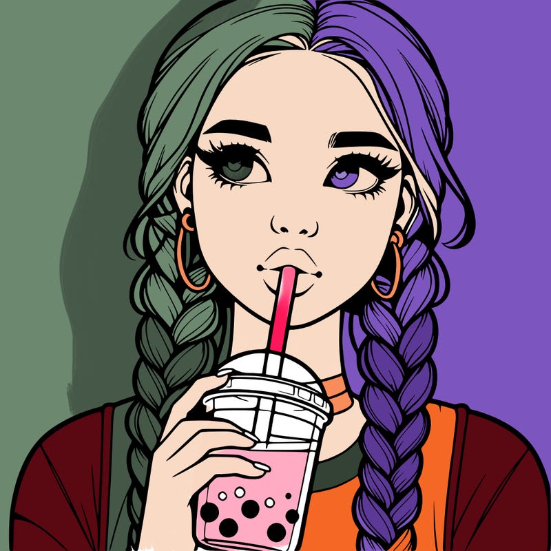 realistic girl with braided hair drinking boba
