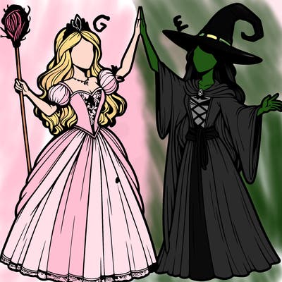 detailed realistic split of a princess and a witch