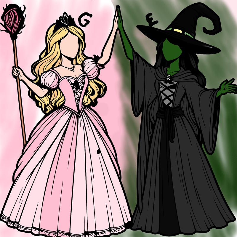 detailed realistic split of a princess and a witch