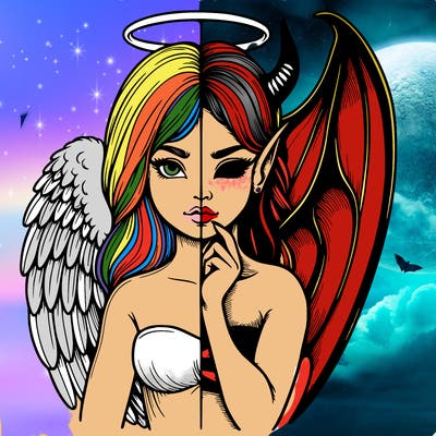 realistic angel half demon