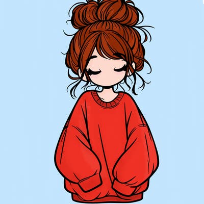 girl with baggy sweatshirt and messy bun