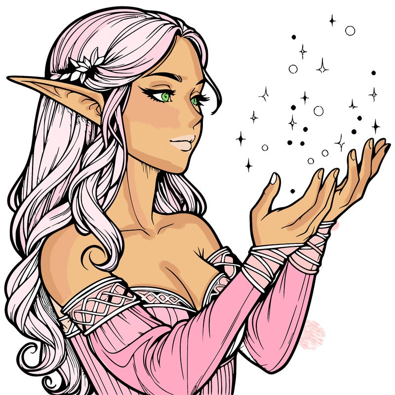 realistic elf girl doing magic