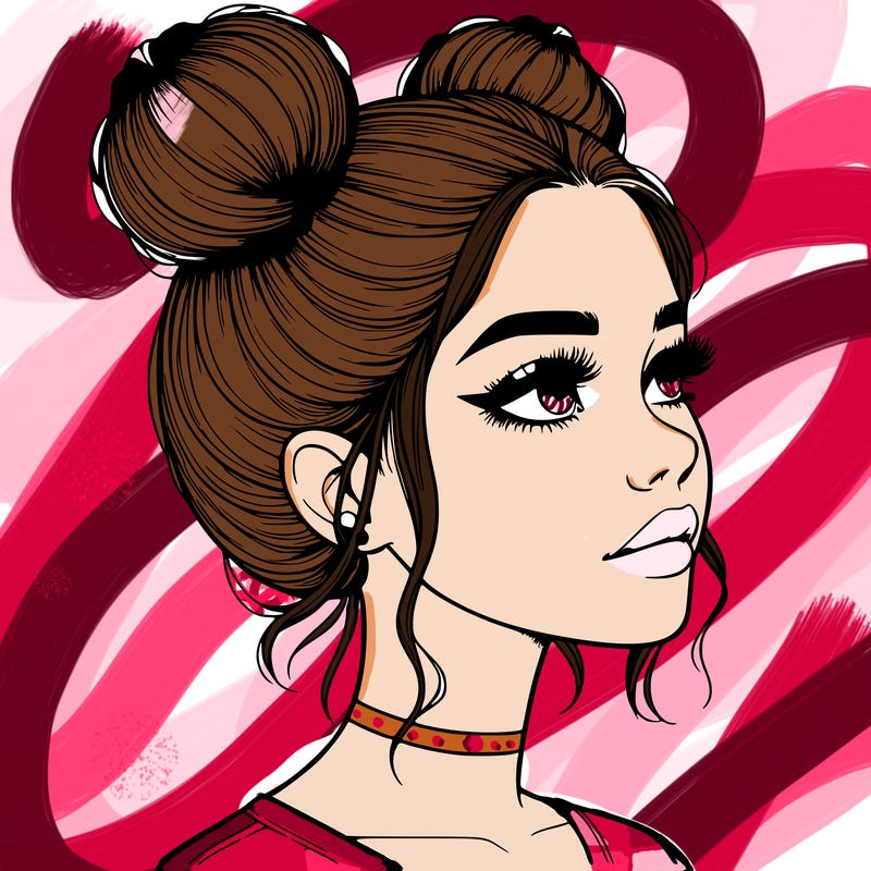realistic girl with buns on the top of her head
