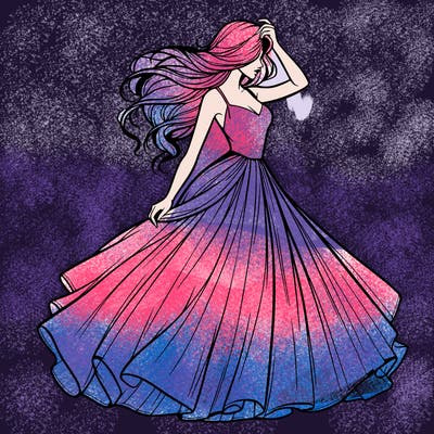 realistic woman with dress flowing in the wind