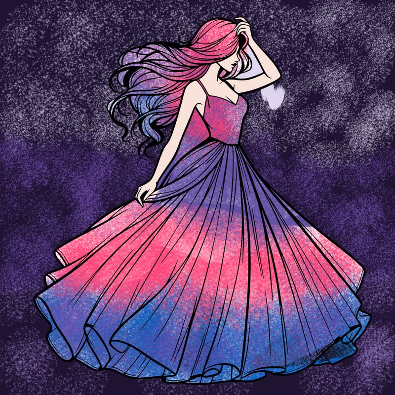 realistic woman with dress flowing in the wind