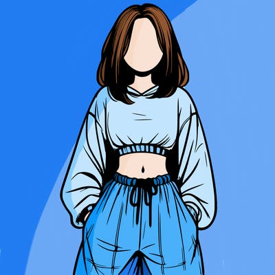 realistic girl faceless with baggy pants and a crop top