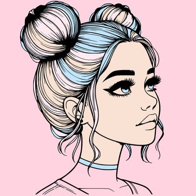 realistic girl with buns on the top of her head