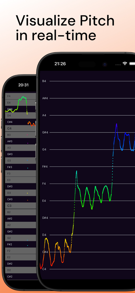 Pitch Diagram: Vocal Tuner - Real-time scrolling pitch graph on the Pitch Diagram vocal tuner app