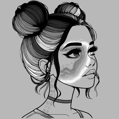 realistic girl with buns on the top of her head