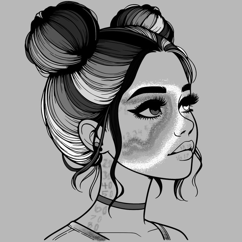 realistic girl with buns on the top of her head