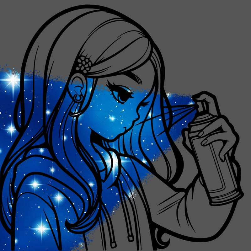 a realistic girl spray painting