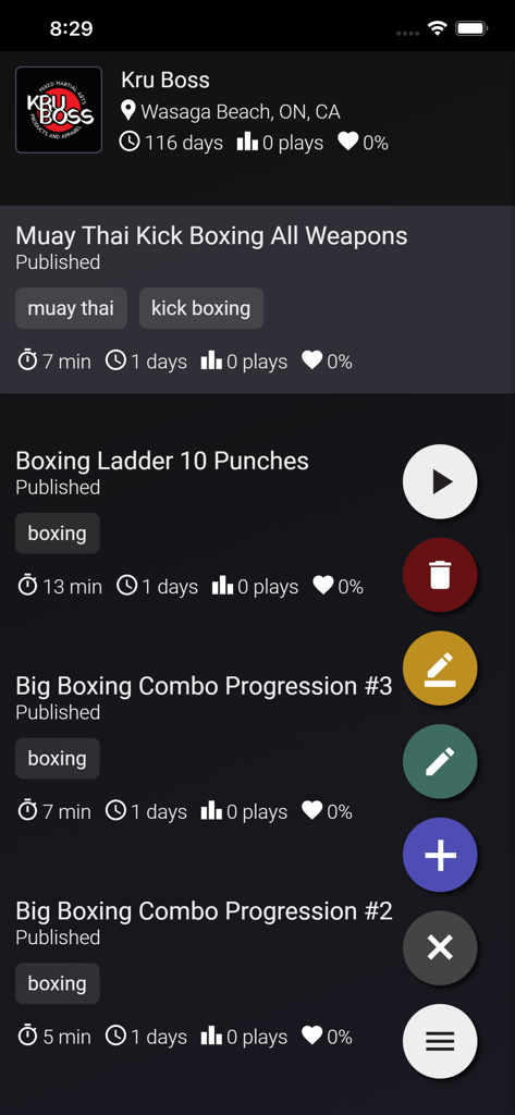 Kruboss Bag Work - Kruboss Bag Workアプリインターフェイスのボクシングとムエタイのワークアウトリスト