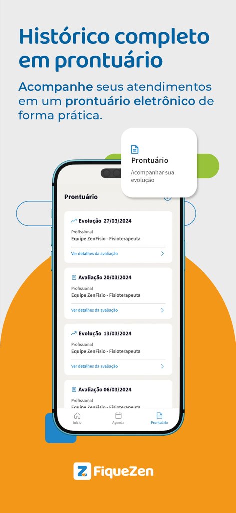 FiqueZen - FiqueZen mobile app screen displaying a patient's electronic health record and appointment history