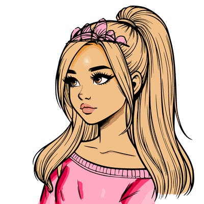 realistic girl with a high ponytail