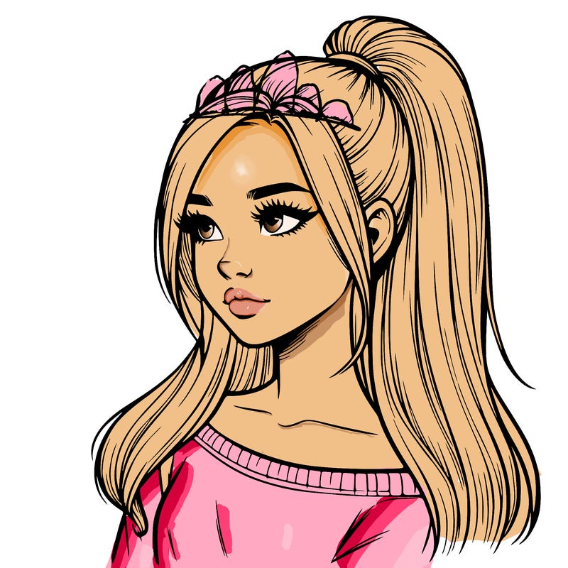 realistic girl with a high ponytail