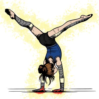 realistic gymnastic hand stand girl in four splits