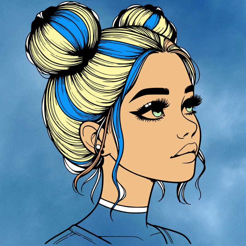 realistic girl with buns on the top of her head