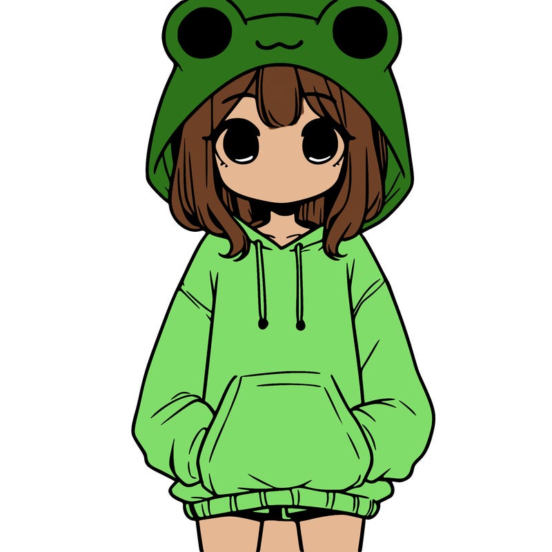 girl with baggy sweatshirt and frog hood