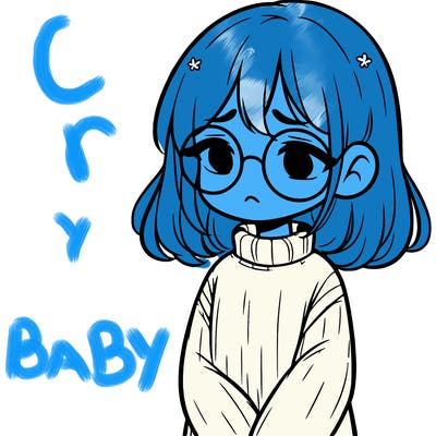 sad girl with glasses in a sweater