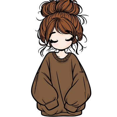 girl with baggy sweatshirt and messy bun