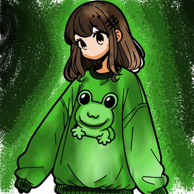 girl wearing frogging sweatshirt