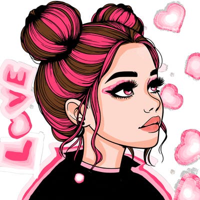 realistic girl with buns on the top of her head