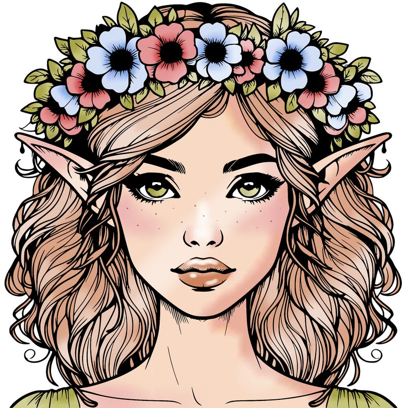 realistic female elf with flower crown