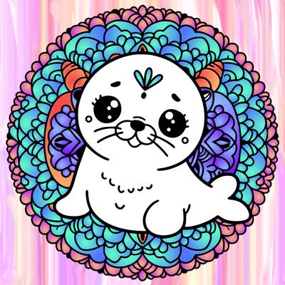 a cute baby seal mandala