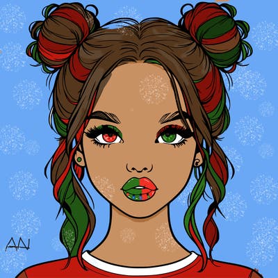 realistic girl with two buns in hair and lips