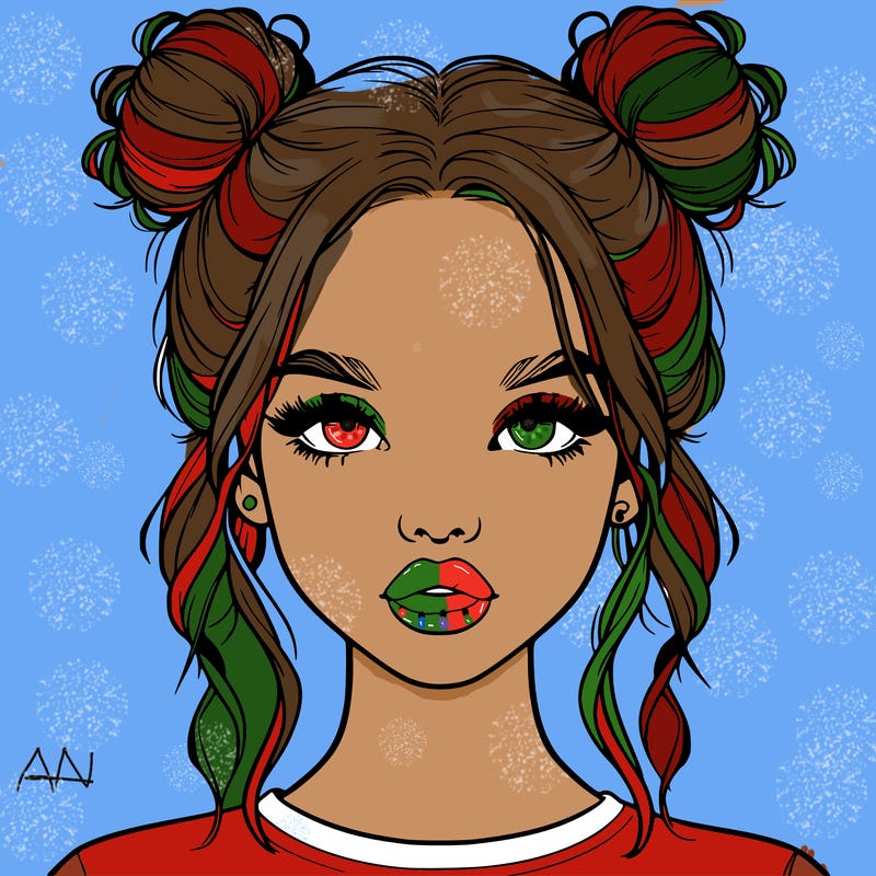 realistic girl with two buns in hair and lips